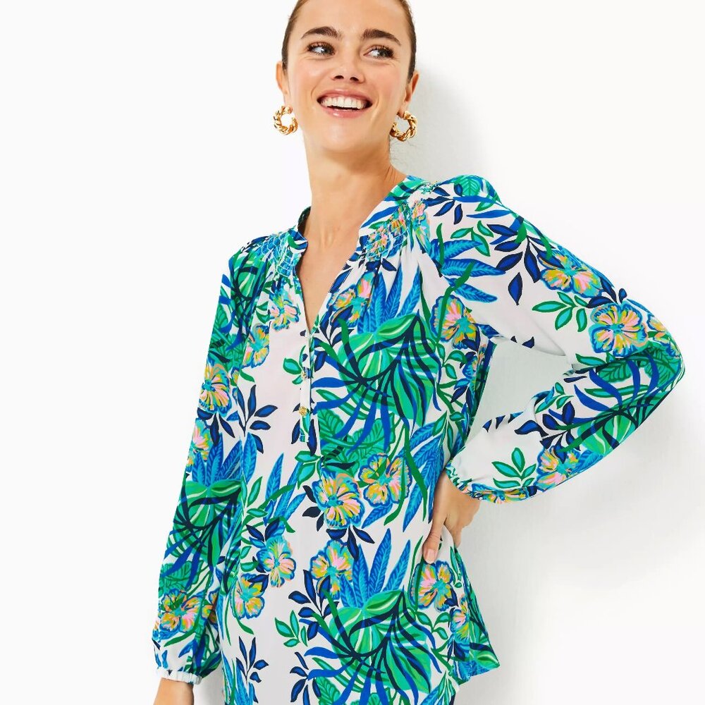 New Lilly Pulitzer Elsa Silk Top, Multi Golden Hour Glam, Size L